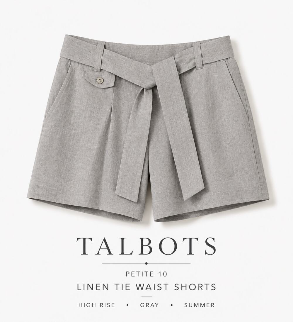 Talbots Petite 10 Linen Tie Waist Shorts Beige High Rise Summer